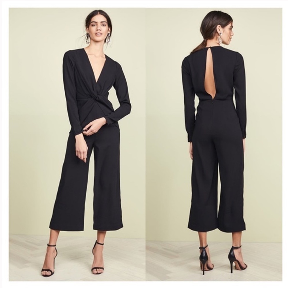 NWT Self-Portrait Twist Front Plunge Neckline Cropped Jumpsuit Black Size US 0